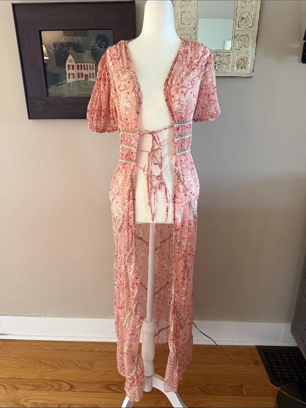 Red Lace-Up Duster Dress